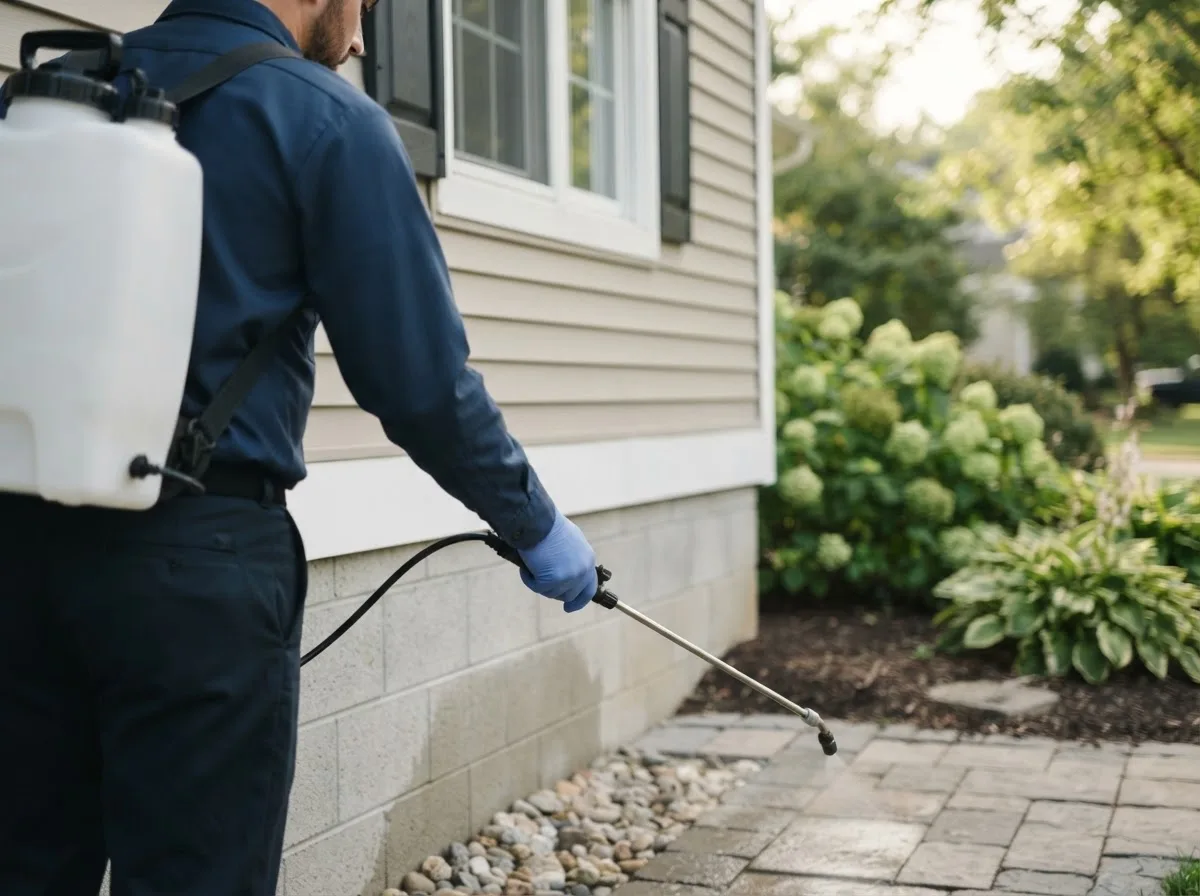 Pest control technician inspecting a home in Port Republic, VA